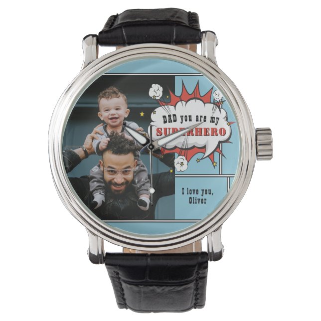 Dad Superhero Comic Speech Bubble Photo  Watch (Front)