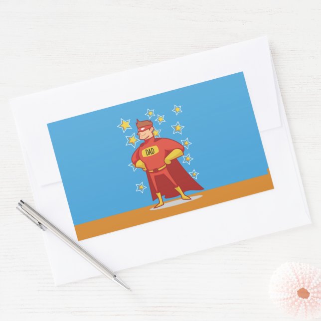 Dad Superhero on Father's Day Rectangular Sticker (Envelope)
