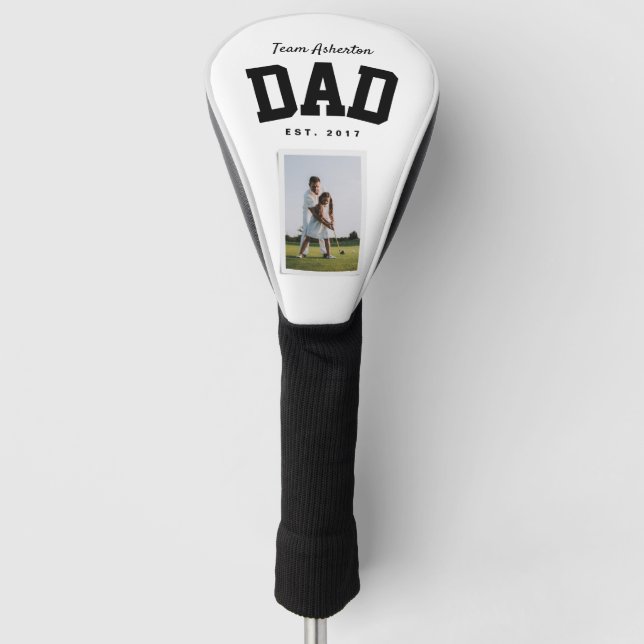Dad team name one photo sporty black golf head cover (Front)