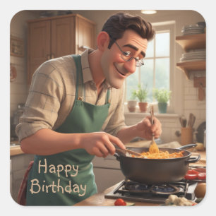 Dad the Chef Birthday Square Sticker
