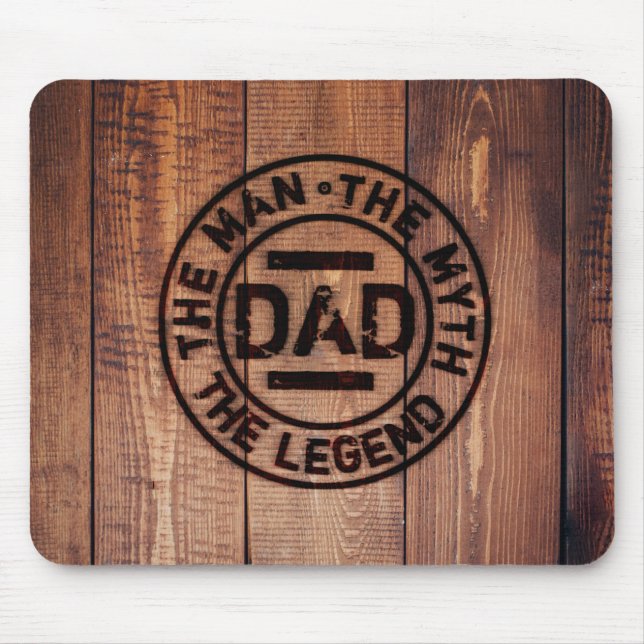 Dad The Man Myth Legend Rustic Wood Pyrography  Mouse Mat (Front)