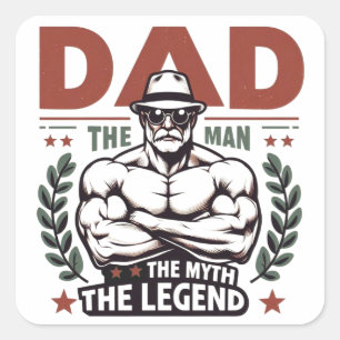 Dad The Man The Myth The Legend Vintage Superhero Square Sticker