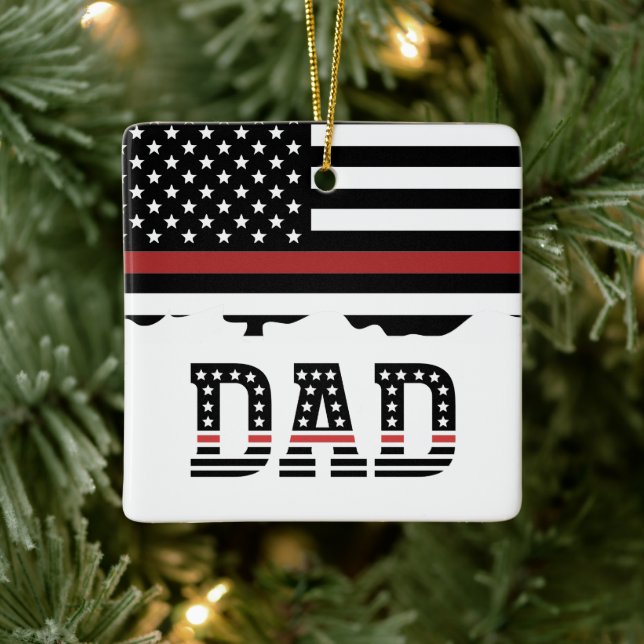 Dad Thin Red Line Firefighter Dad Gift Ceramic Ceramic Ornament (Tree)