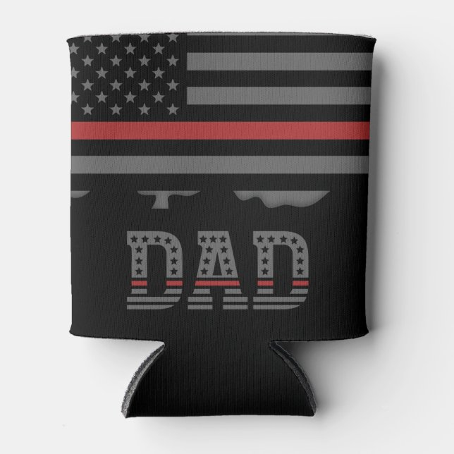 Dad Thin Red Line Firefighter Dad Gifts Can Cooler (Front)