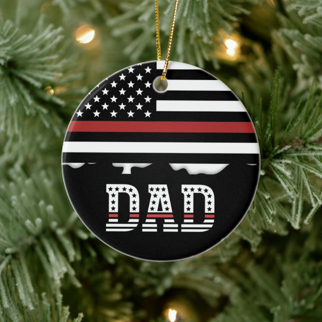 Dad Thin Red Line Firefighter Dad Gifts Ceramic Tree Decoration (Tree)