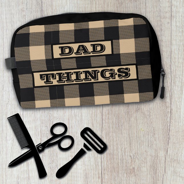 Dad Things Plaid Pattern Toiletry Men's Dopp Kit (Creator Uploaded)