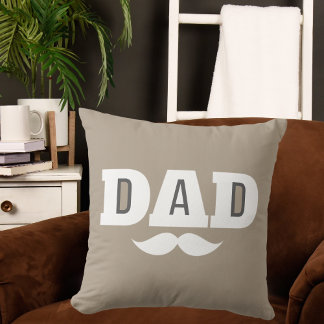 Dad Throw Pillow Mustache Brow Black Grey Orange