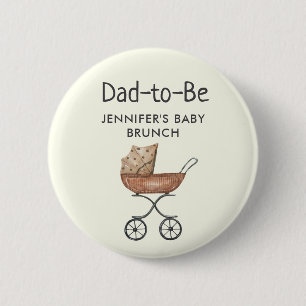 Dad-to-Be Antique Wicker Baby Buggy Shower/Brunch 6 Cm Round Badge