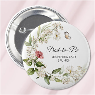 Dad-to-Be Pink Carnation Girl Baby Shower/Brunch 6 Cm Round Badge