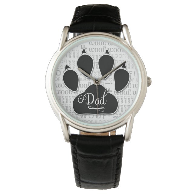 Dad Typography Black Dog Paw Print Watch (Front)
