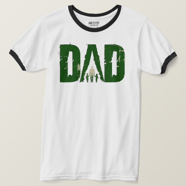 DAD Walking with Kids Ringer T-Shirt (Design Front)