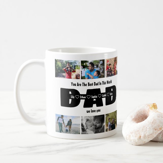 Dad, We Love You – Fathers Day 6 Photo Collage Coffee Mug (With Donut)