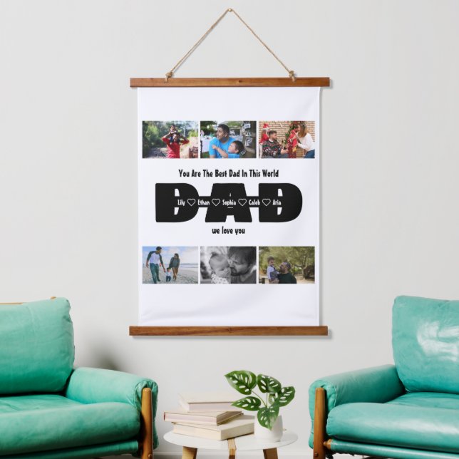 Dad, We Love You – Fathers Day 6 Photo Collage Hanging Tapestry (Living Room)