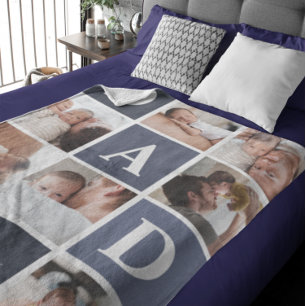 Dad We Love You Modern 8 Photo Colour Block Flee Fleece Blanket