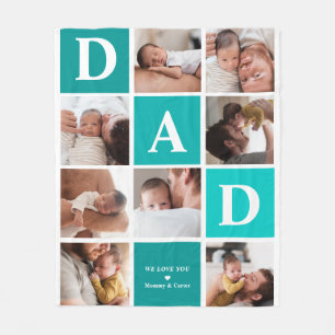 Dad We Love You   Modern 8 Photo Colour Block Fleece Blanket