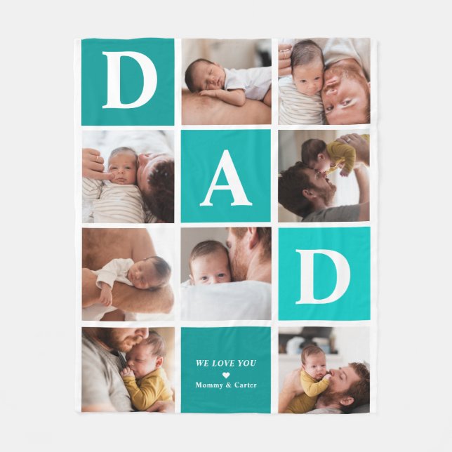 Dad We Love You | Modern 8 Photo Colour Block Fleece Blanket (Front)