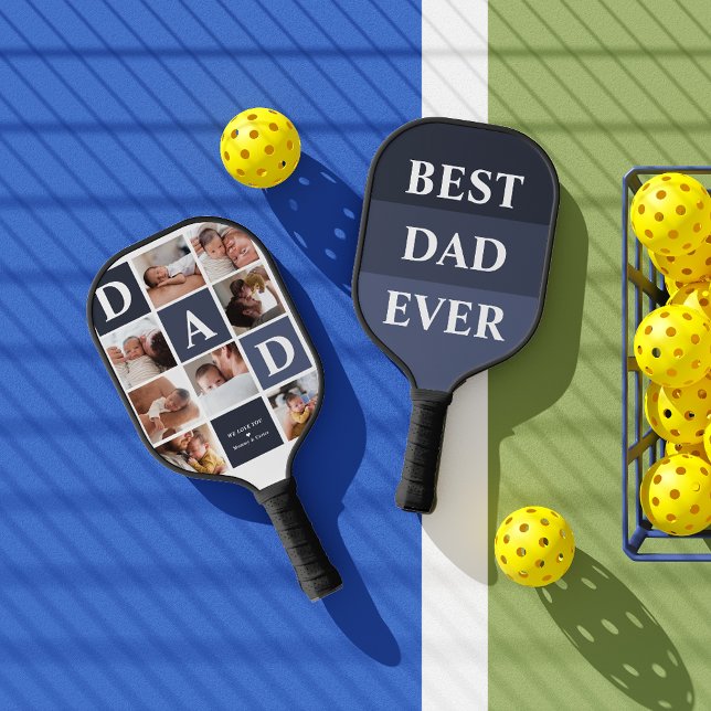 Dad We Love You | Modern 8 Photo Colour Block  Pickleball Paddle (Creator Uploaded)