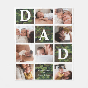 Dad We Love You   Modern 8 Photo Green Camo Fleece Blanket