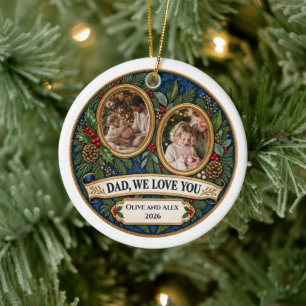 Dad We Love You Personalised Family Photo Christma Ceramic Tree Decoration