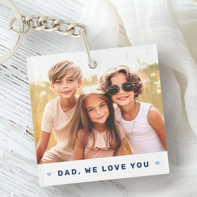 Dad we love you photo hearts blue fathers day key ring (Dad we love you photo hearts blue fathers day keychain)