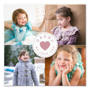 Dad We Love You Pink Heart Photo Collage Print