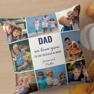 Dad We Love You to Outfield and Back 8 Photo Blue Cushion