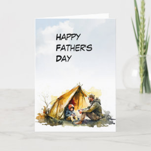 Dad with Child enjoy camping Father's Day card
