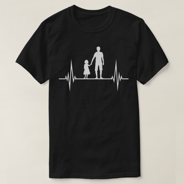 Dad With Daughter Holding Hands Pulse Premium  T-Shirt (Design Front)