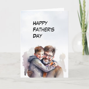 Dad with hug from young Son Father's Day card