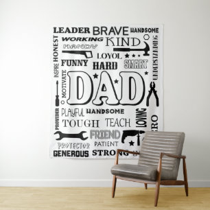 Dad Word Art, Dad Gift, Funny Quotes Dad Tapestry