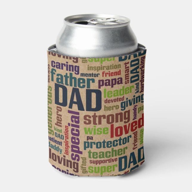 Dad Word Cloud Text Father's Day Typography Can Cooler (Can Front)