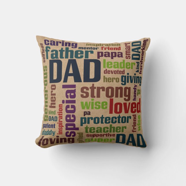 Dad Word Cloud Text Father's Day Typography Cushion (Front)