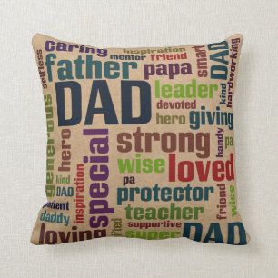 Dad Word Cloud Text Father's Day Typography Cushion
