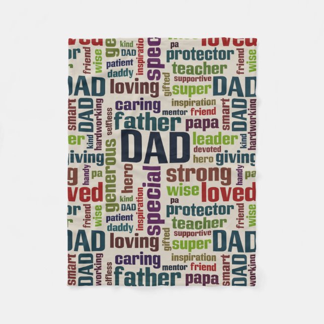 Dad Word Cloud Text Father's Day Typography Fleece Blanket (Front)