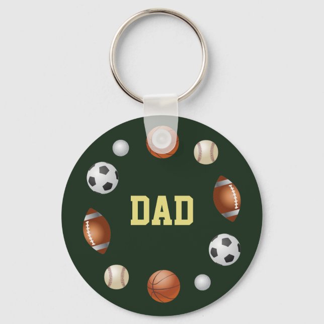 Dad World of Sports Name Keychain - Forest Green (Front)