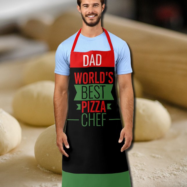 Dad -World's Best Pizza Chef - red black green Apron (Creator Uploaded)