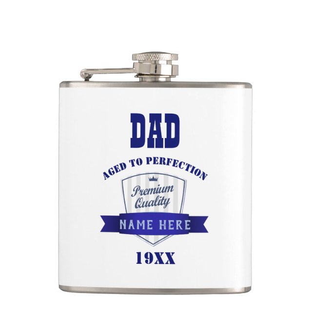 DAD - Year Born Birthday Gift - Aged To Perfection Hip Flask (Front)