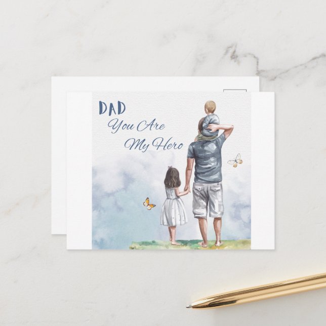 Dad You Are My Hero Postcard (Front/Back In Situ)