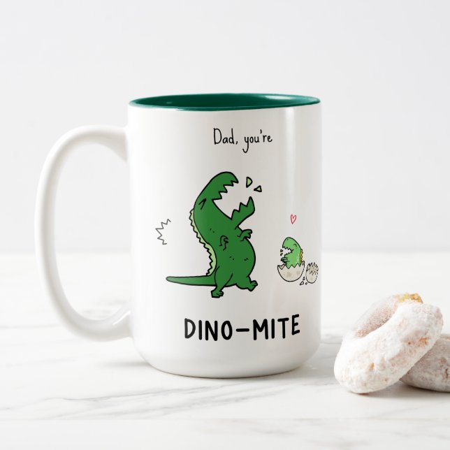 Dad, You’re Dino-mite T-Rex Two-Tone Coffee Mug (With Donut)