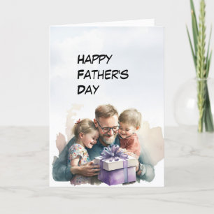 Dad, young Son and Daughter gift Father's Day card