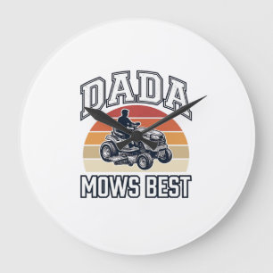 Dada Mows Best Vintage Lawn Mower Shirt Design_1 Large Clock