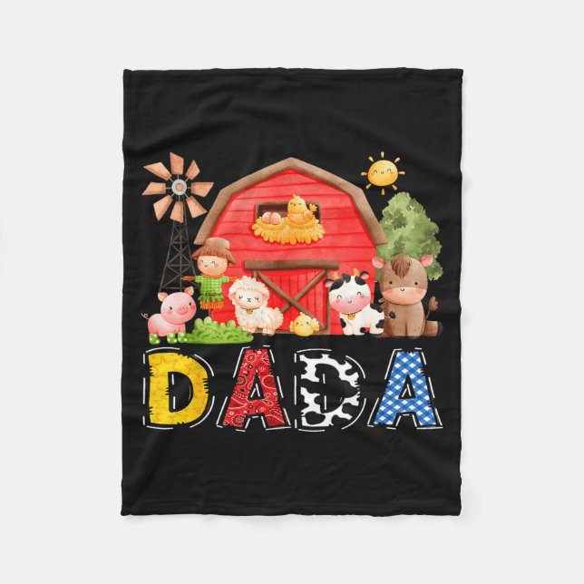 Dada Red Farm Cow Birthday Boy Matching Family Par Fleece Blanket (Front)