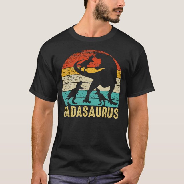 Dada saurus T Rex Dada Dinosaur 3 three Kids Fathe T-Shirt (Front)