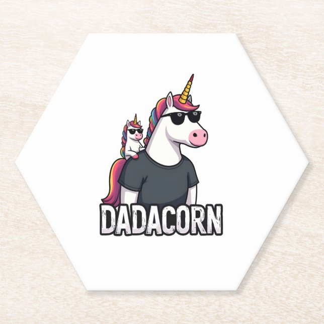 Dadacorn - Unicorn Dad and Baby Christmas Papa Fat Paper Coaster (Front)