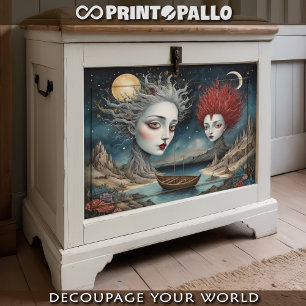 Dadaist women couple in a cubist surrealist world  tissue paper