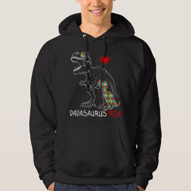 Dadasaurus Daddy Rex Autism Awareness Proud Dad Fa Hoodie (Front)