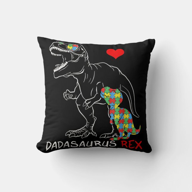 Dadasaurus Rex Autism Awareness Proud Dad Father's Cushion (Front)