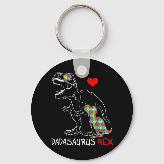Dadasaurus Rex Autism Awareness Proud Dad Father's Key Ring (Front)