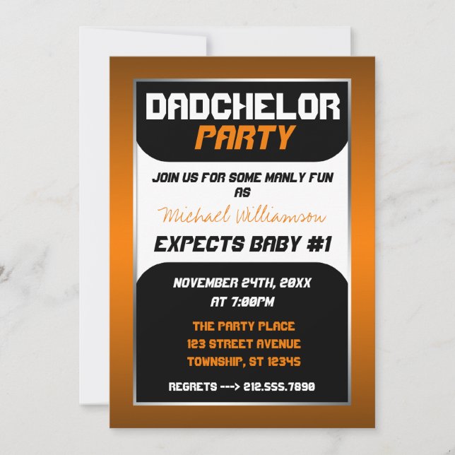 Dadchelor Party - Orange & Black Invitations (Front)