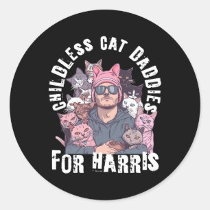 Daddies For Harris Vote Pink Hat Feminist Men Cat Classic Round Sticker
